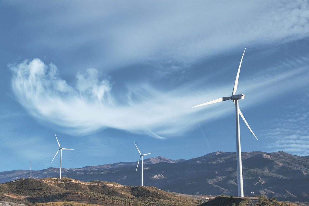 Wind power turbines on the hills